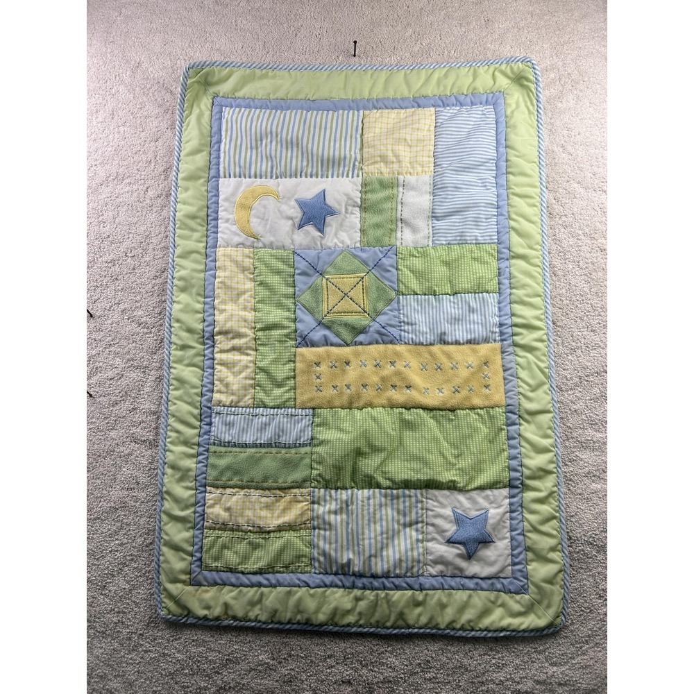 Baby Crib Quilt Blanket Patchwork Stars Moon‎ Applique Reversible Pastel Nursery